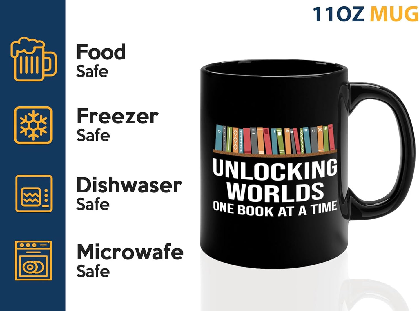Book Lover Coffee Mug 11oz Black -Unlocking Worlds - Gift For Poets Bookish People Bibliophile Librarian Book Club Reader