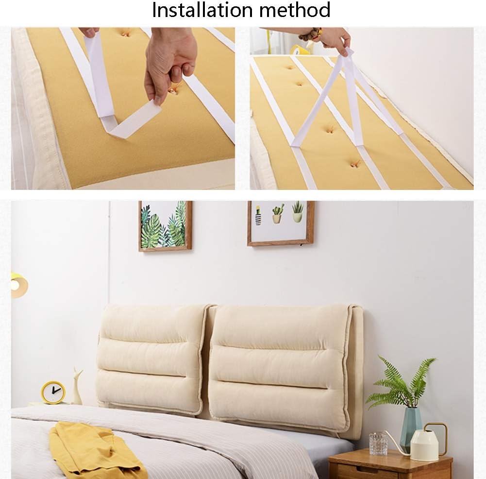 Upholstered Headboard Bed Backrest Cushion Bedside Pads Back Support Pillow Four-Layer Structure Easy to Install 6 Colors 7 Sizes (Color : Blue Size : 155x60cm) (Yellow 185x60cm)