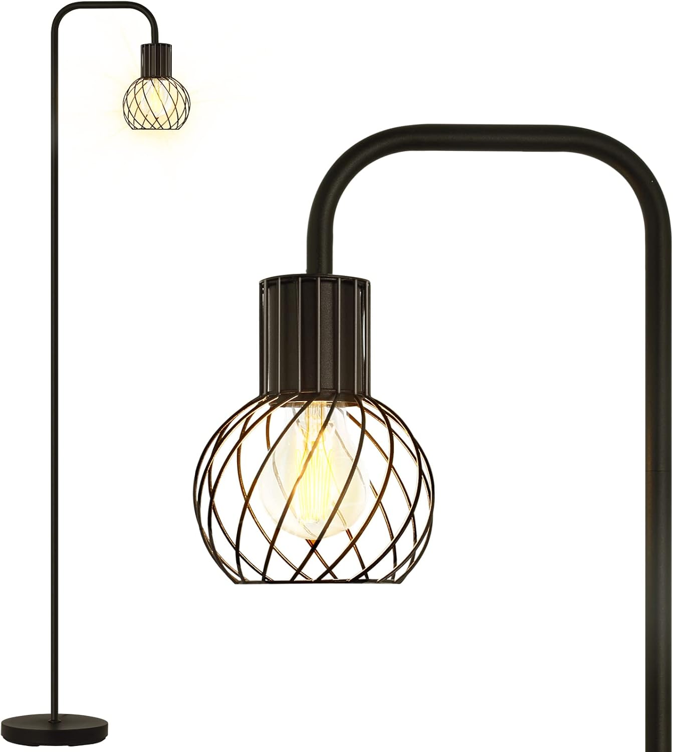 Industrial Floor Lamp, LED Standing Lamp Modern with 6W LED Bulb, Foot Switch, Metal Tall Lamps for Living Room, Bedroom, Office, Vintage Stand Up Light, Minimalist Farmhouse Floor Lamp in Black