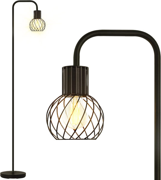 Industrial Floor Lamp, LED Standing Lamp Modern with 6W LED Bulb, Foot Switch, Metal Tall Lamps for Living Room, Bedroom, Office, Vintage Stand Up Light, Minimalist Farmhouse Floor Lamp in Black