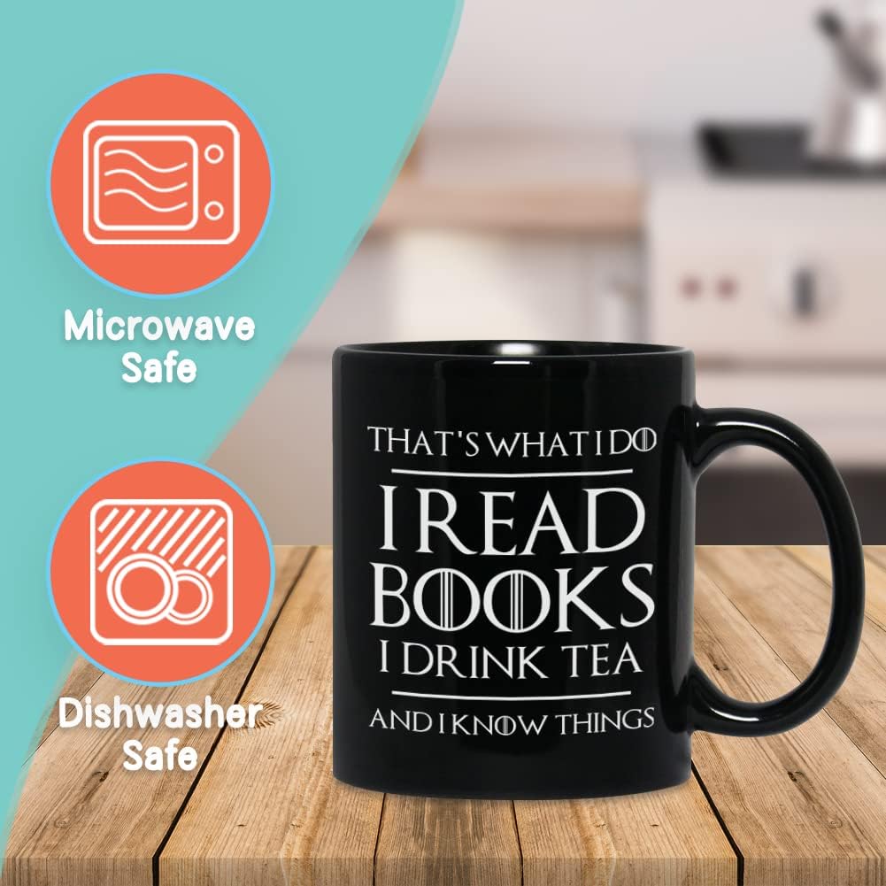 Bubble Hugs Book Lover Coffee Mug 11oz Black - Read Books Drink Tea - Reading Reader Tea I Know Things Book Addict Bookish Novelist Librarian Writer