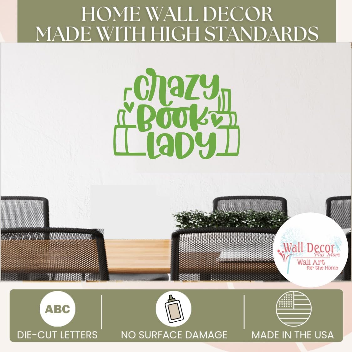 Crazy Book Lady Book Worm Vinyl Wall Art Decal - Modern Inspiring Bedroom Quote Sticker - Reading Room Inspirational Wall Sticker - Removable Quotes for Wall Decor - Vinyl Lettering Decor