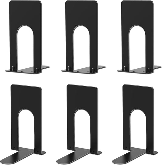 Optomni Book Ends, 3 Pairs of Small Bookends for Shelves, 3.9 x 2.8 × 5.2 in, Black Metal Book Stopper, Sturdy Book Holders for Home Office (6 Pcs, Small)