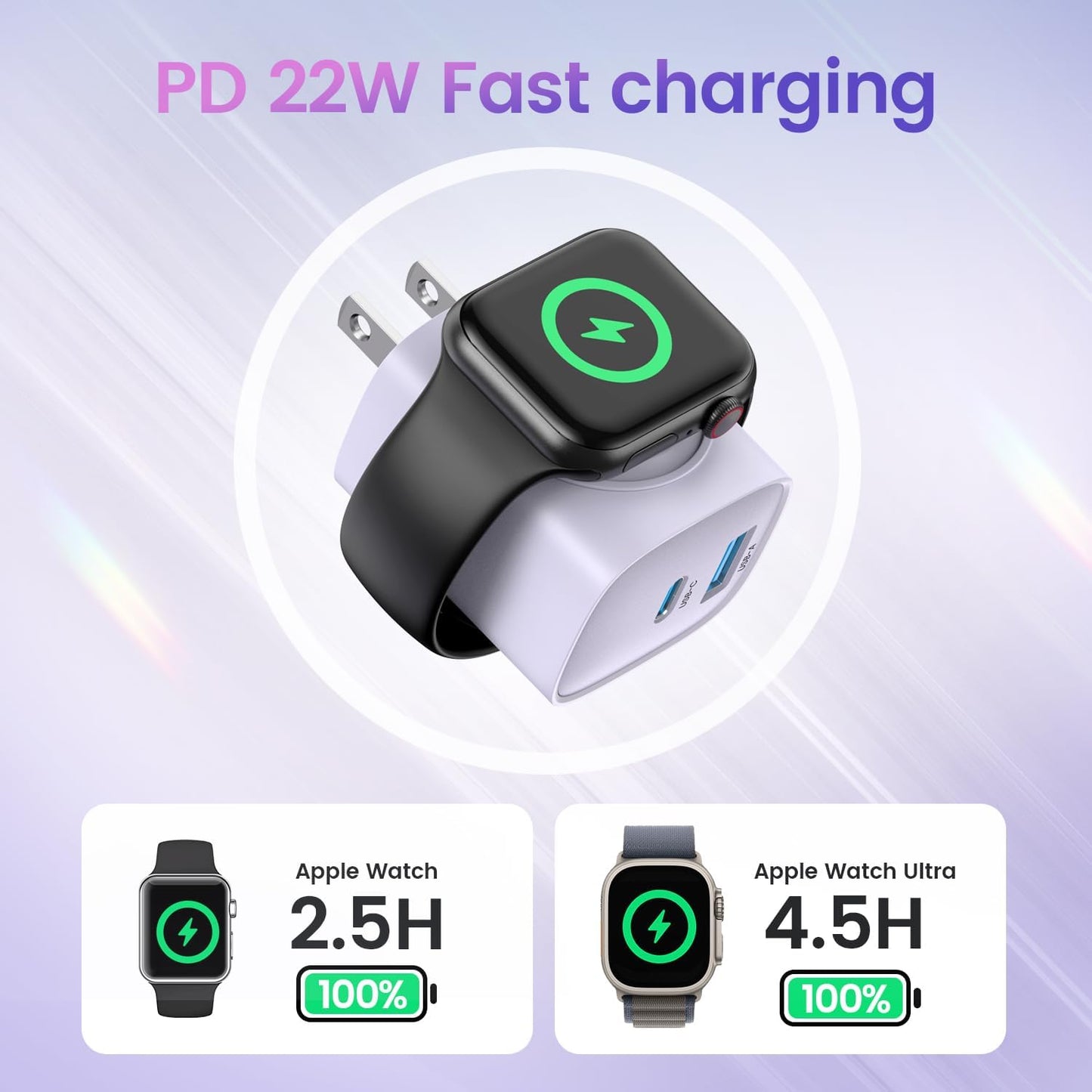 3-in-1 PD USB C Wall Charger Block, 20W Fast Charging Block, Charger for Apple Watch Series 11/10/9/8/7/6, for iWatch Ultra, Compatible with iPhone 16/16 Pro/iPhone 15, Black