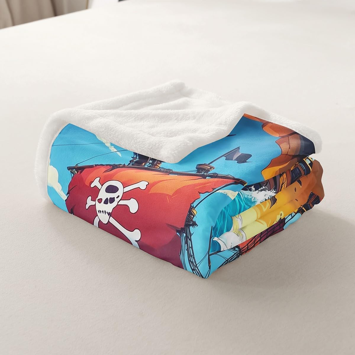 Castle Fairy Pirate Boat Blanket Navigation Treasure Adventure Throw Blanket for Kids Gothic Sugar Skull Sherpa Blanket Warm Lightweight Nautical Throw 50x60 Inch Living Room Decor Blanket