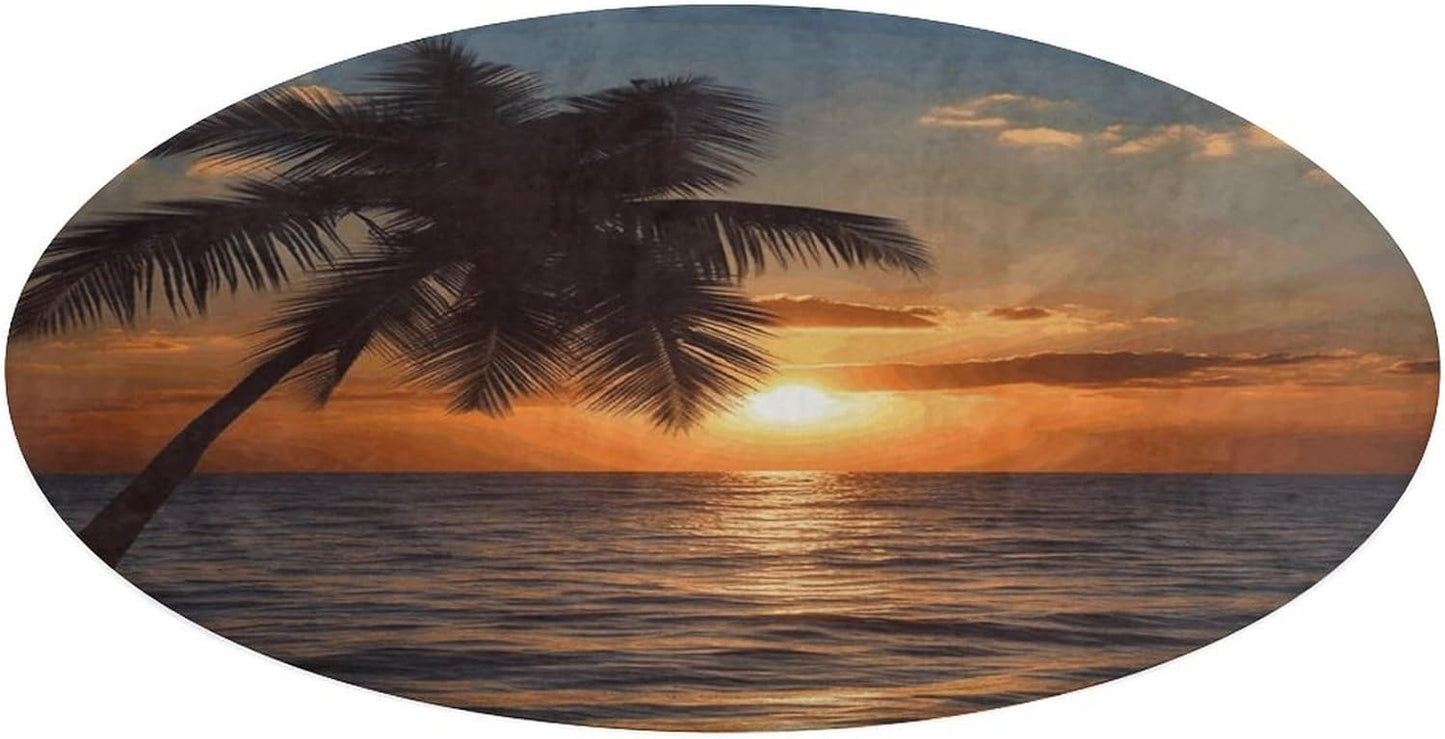 Sunset Palm Tree Ocean Circle Rug Retro Luxury Coral Velvet Floor Mat Non Slip Soft Indoor Floor Carpet Comfy Thickened Area Rugs Modern Aesthetic Minimalist Carpets for Home Decor