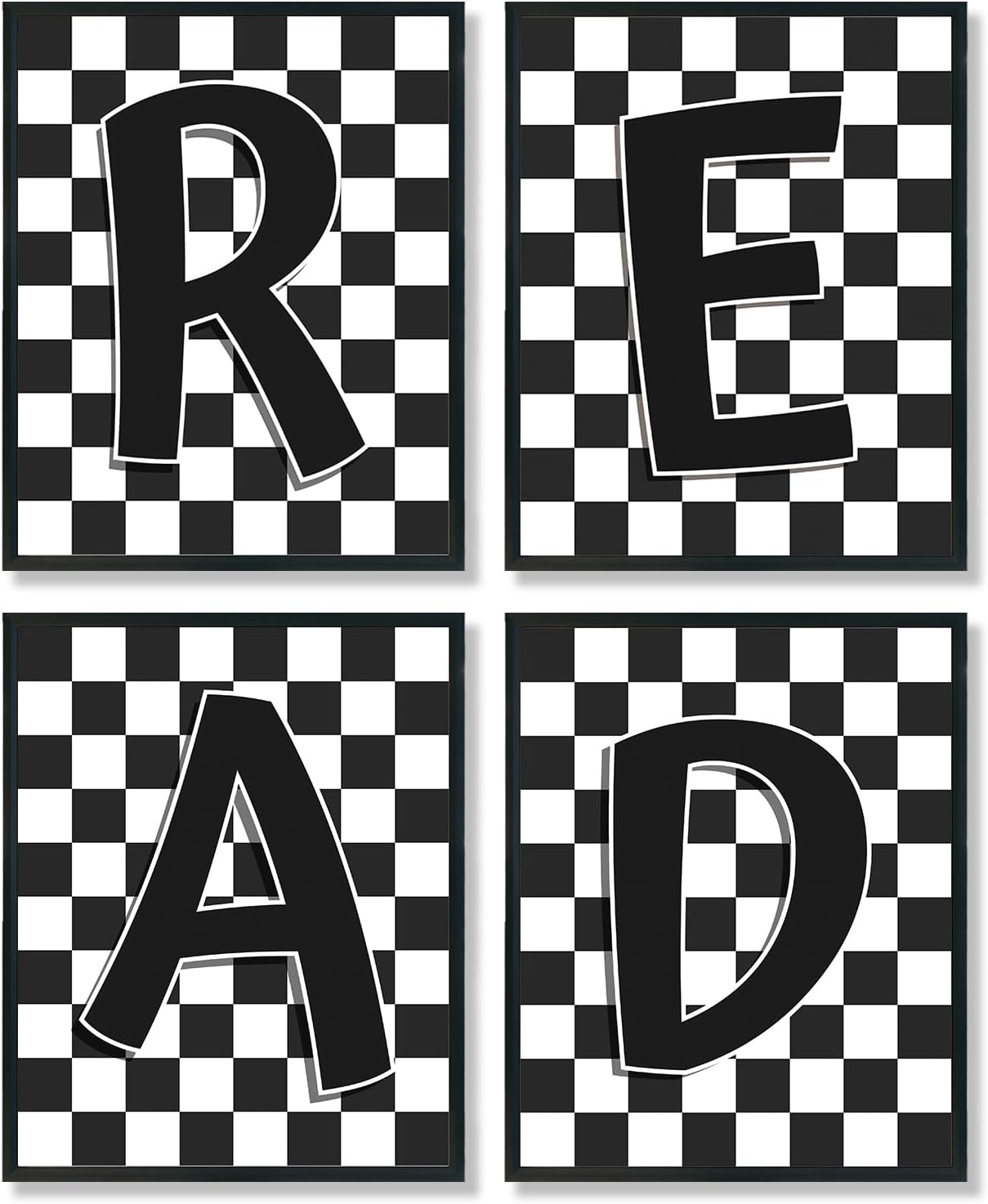 ULEGIE Classroom Decor, Library Decor, Reading Nook Decor for Kids, Playingroom Wall Decor, Black and White Read Signs Prints for Kids Room Classroom Playroom Nursery, 8x10 Inch Unframed Set of 4