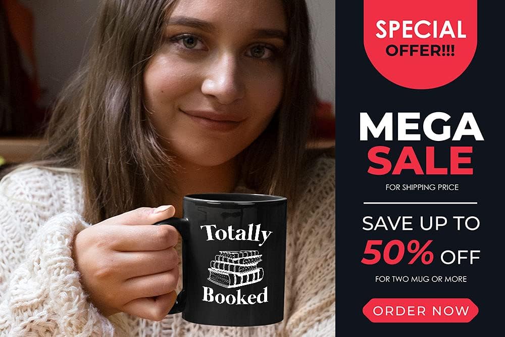 Bubble Hugs Book Lover Coffee Mug - Totally Booked - Bookworm Literature Library Novelist Writer Editor Reader Librarian Studious Bibliophile 11oz Black