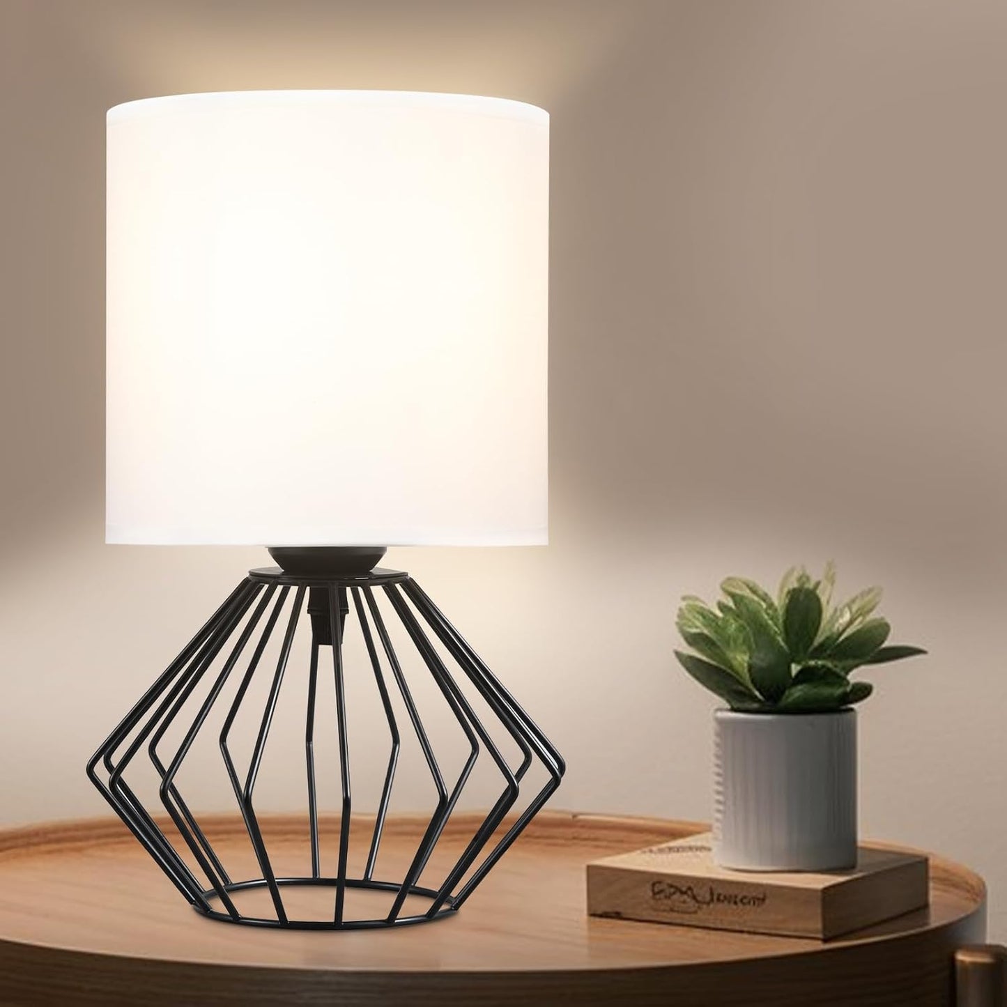 Hamilyeah Table Lamps Set of 2, Black Bedside With On/Off Switch, Industrial for Night Stands With White Fabric Shade, Modern Simple for Bedroom, Living Room