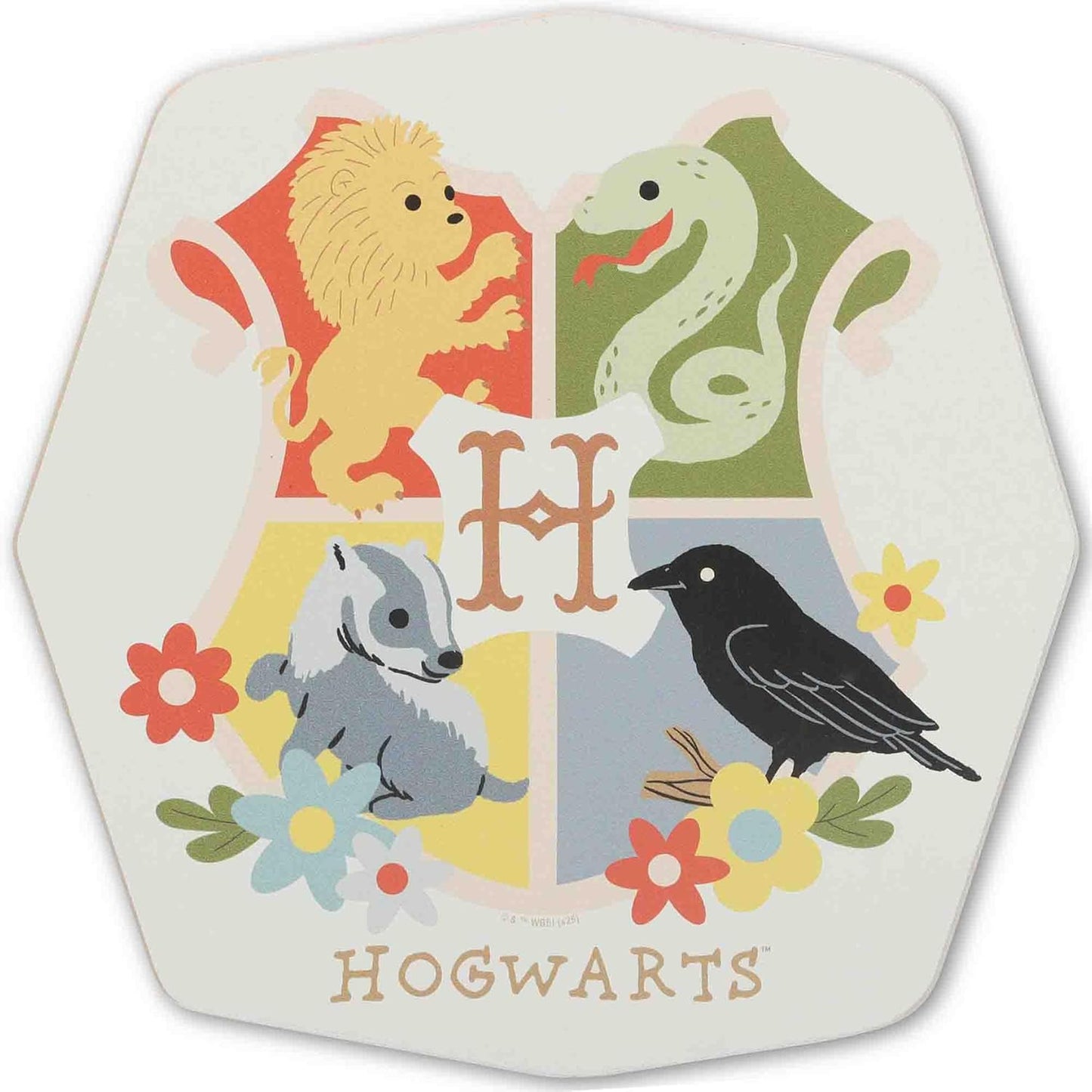 Harry Potter Hogwarts Crest Wood Wall Decor - Floral Hogwarts Crest Wall Art for Bedroom or Nursery