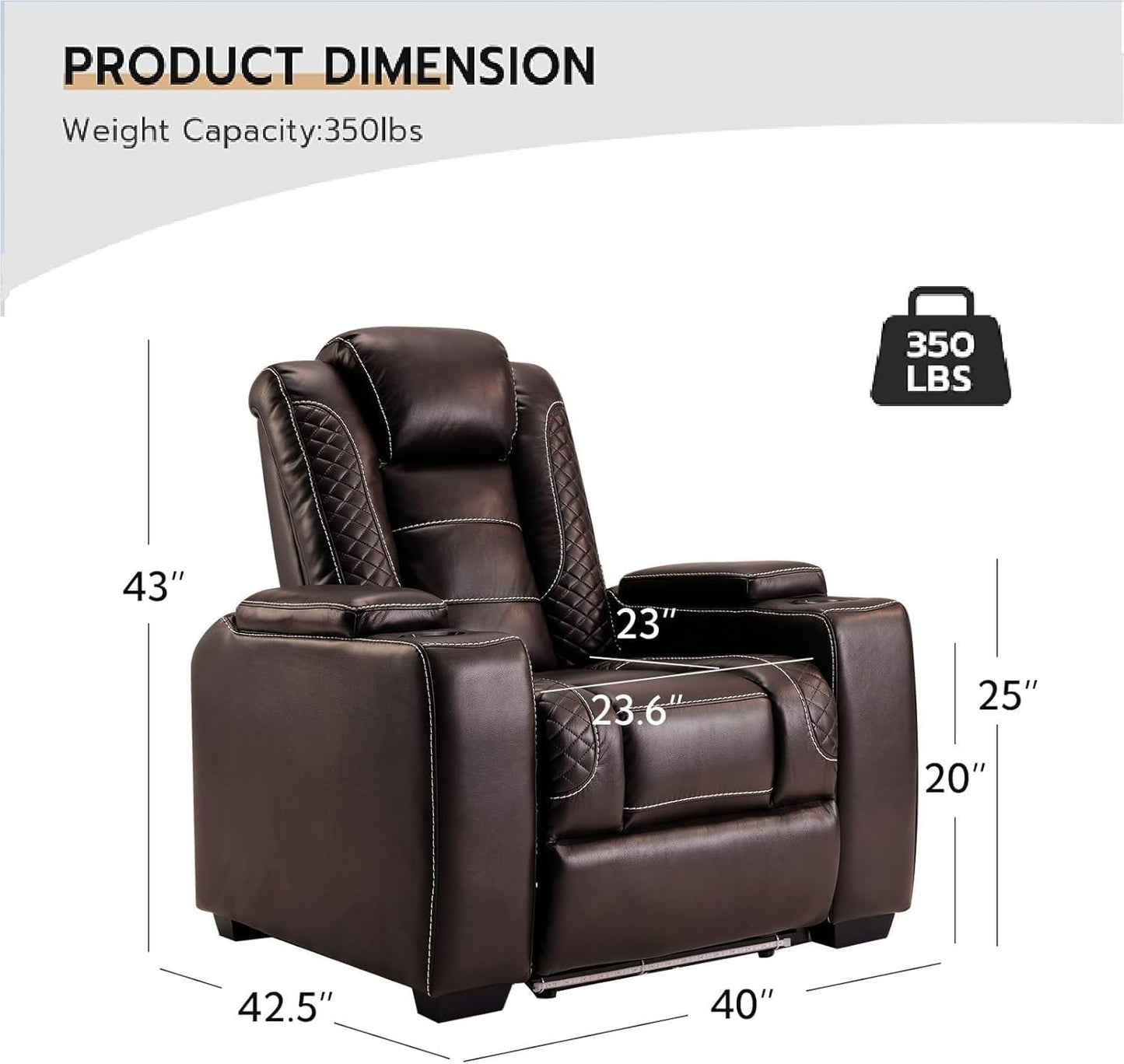 Power Home Theater Seating, PU Leather Electric Recliner Chair with Powered Headrest, Dual Motor Reclining Sofa with LED Lights, USB Port & Arm Storage, Brown