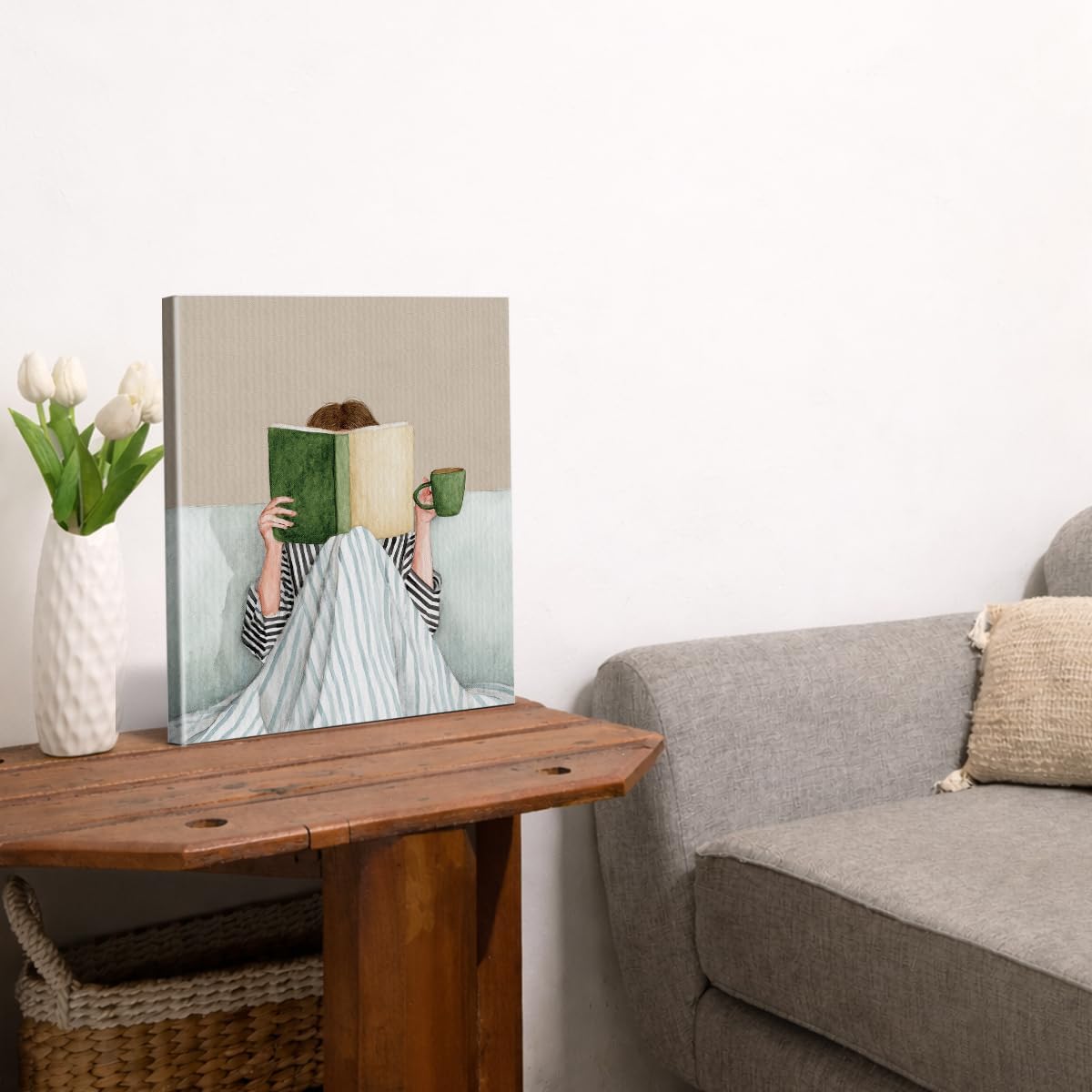 Minimalist Woman Reading Wall Art Print Abstract Reader Canvas Poster Picture Book Lover Gifts Wall Decor for Home Living Room Study 8x10 Inch Framed
