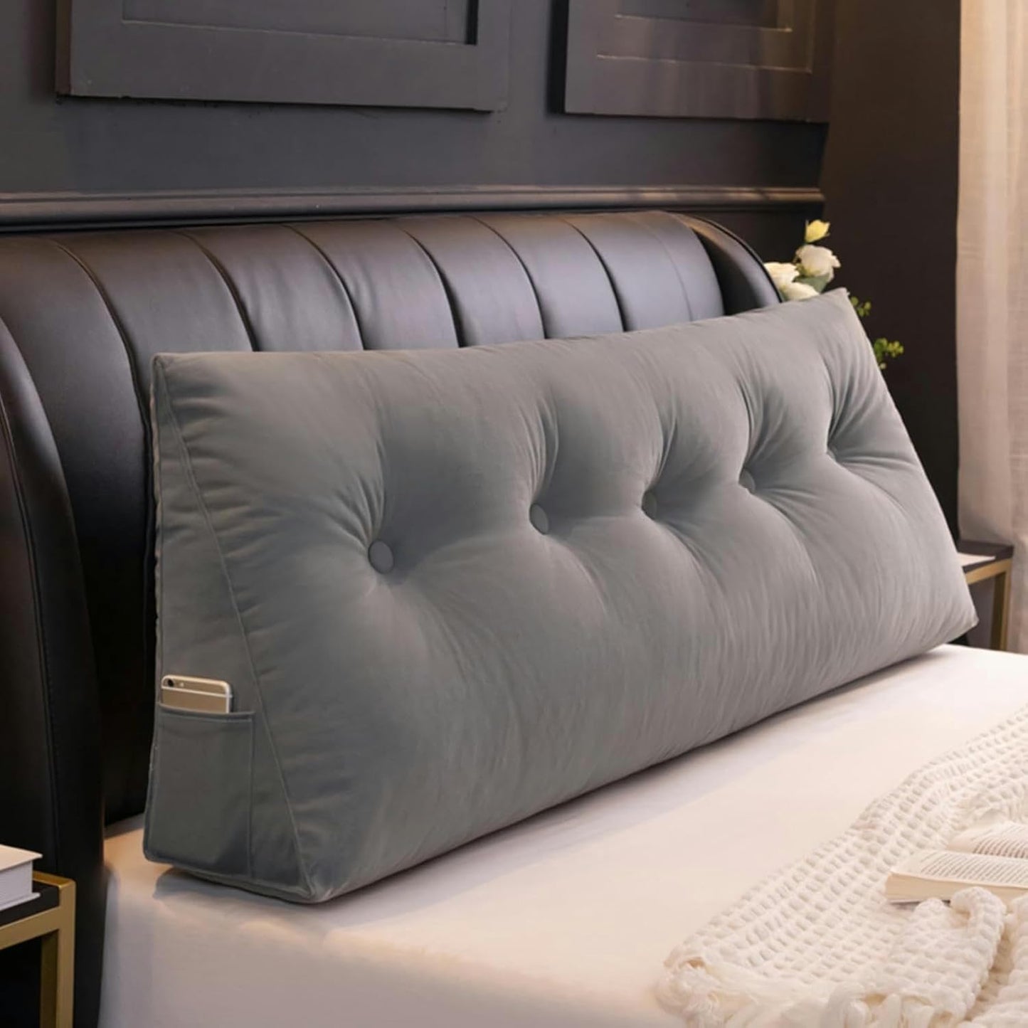 Solid Color Triangular Headboard Pillow, Reading Pillow Back Support Day Bed Lumbar Cushion for Home Dorm Day Bed with Removable Cover