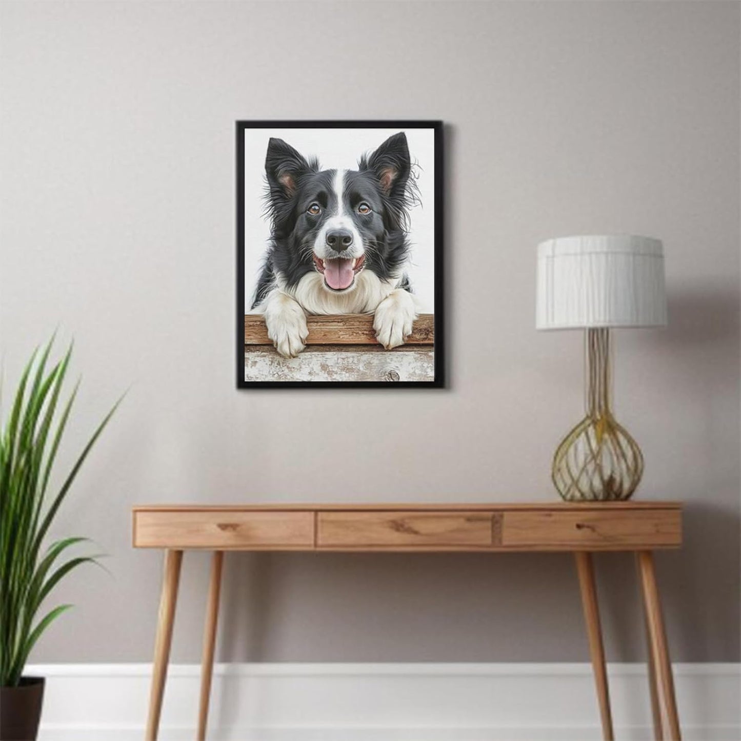 IZTAWEY Border Collie Canvas Oil Art Wall Decor Border Collie with a Playful Smile Modern Oil Painting Canvas Wall Art Hang Ready Gifts for Mom Unframed 12x16inch
