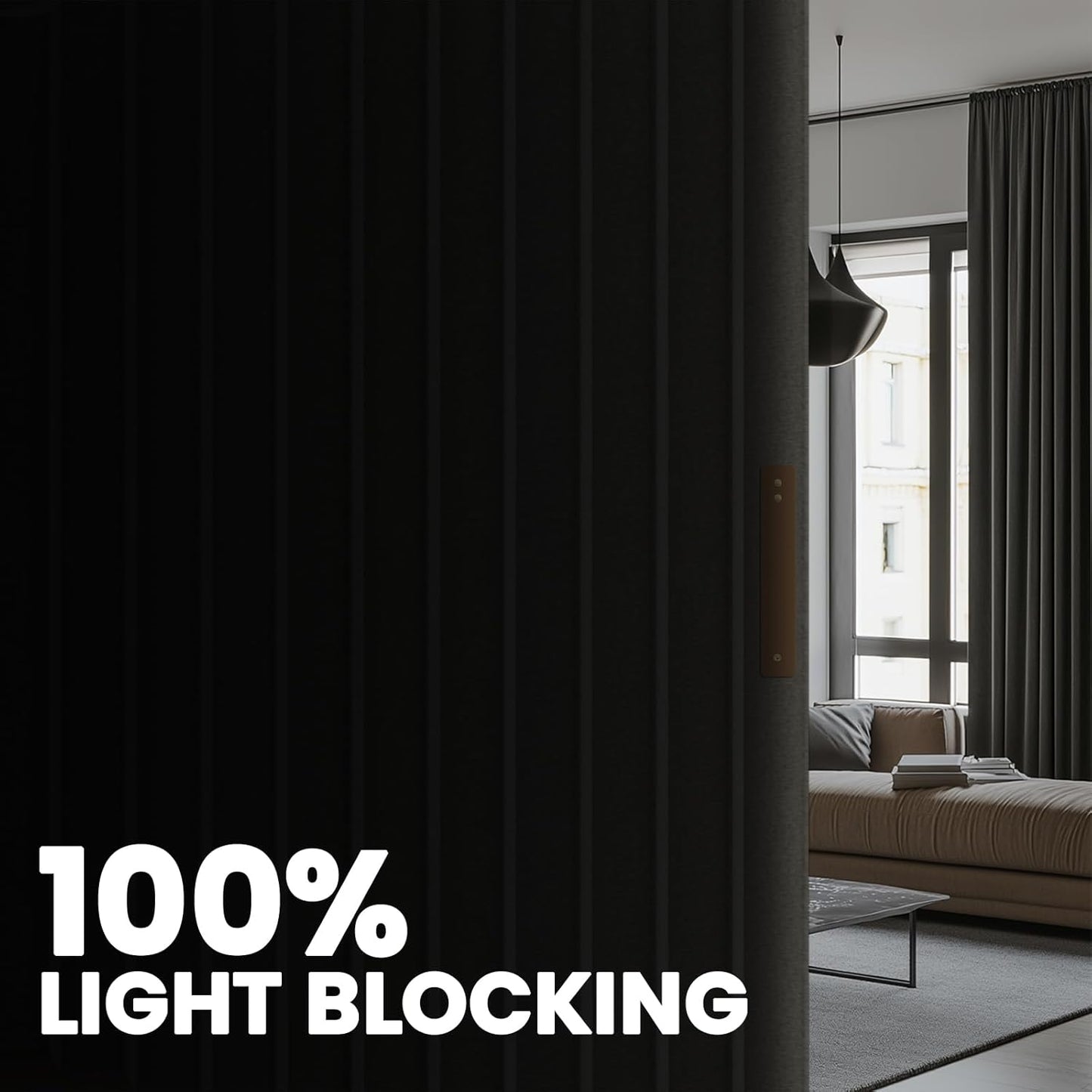 AJAZZ 100% Blackout Accordion Room Divider Curtains - with Flexible Ceiling Track Total Privacy Sound Proof Curtains Suitable for Bedroom Patio Sliding Door(Grey, W100 x L84, 1 Pack)