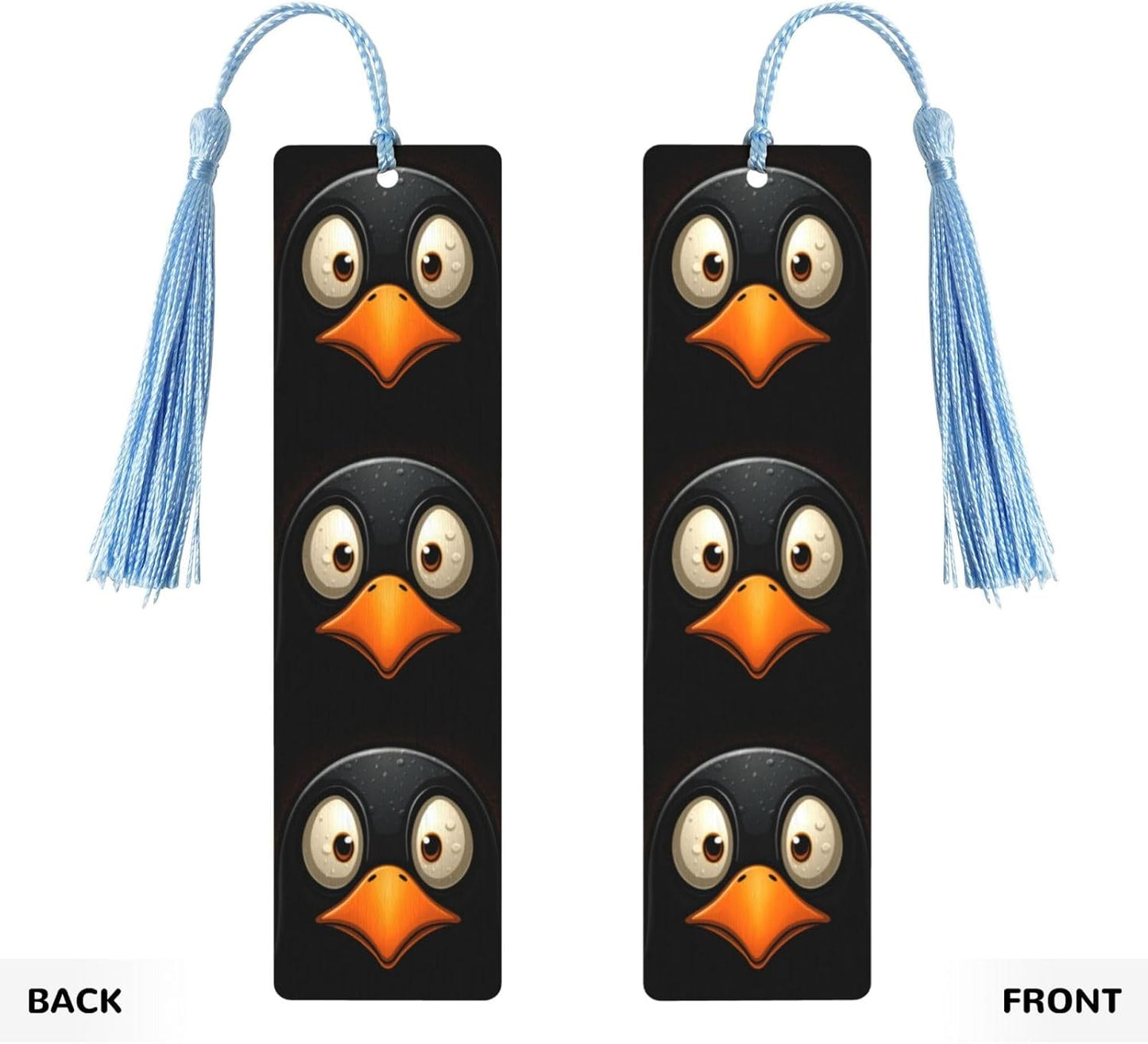 Penguin Head with Big Eyes Bookmarks Gifts for Women Men, Wooden Bookmarks for Book Lovers, Vintage Book Marks Ornaments with Tassel, Unique Personalized Reading Page Markers Sky Blue