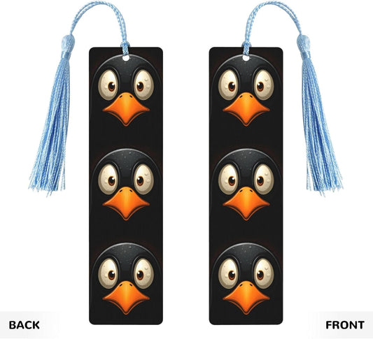 Penguin Head with Big Eyes Bookmarks Gifts for Women Men, Wooden Bookmarks for Book Lovers, Vintage Book Marks Ornaments with Tassel, Unique Personalized Reading Page Markers Sky Blue