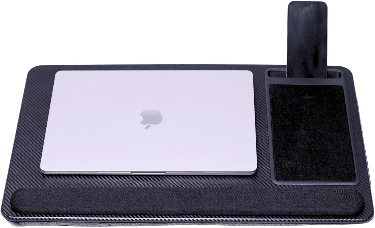 Lap Desks for Adults, Home Office Black Carbon Laptop Lap Desk Stand with Wrist Rest, Mouse Pad & Phone Holder, Cushioned Lap Tray Laptop Stand for Bed & Couch, Fits up to 15.6 Inch Laptops