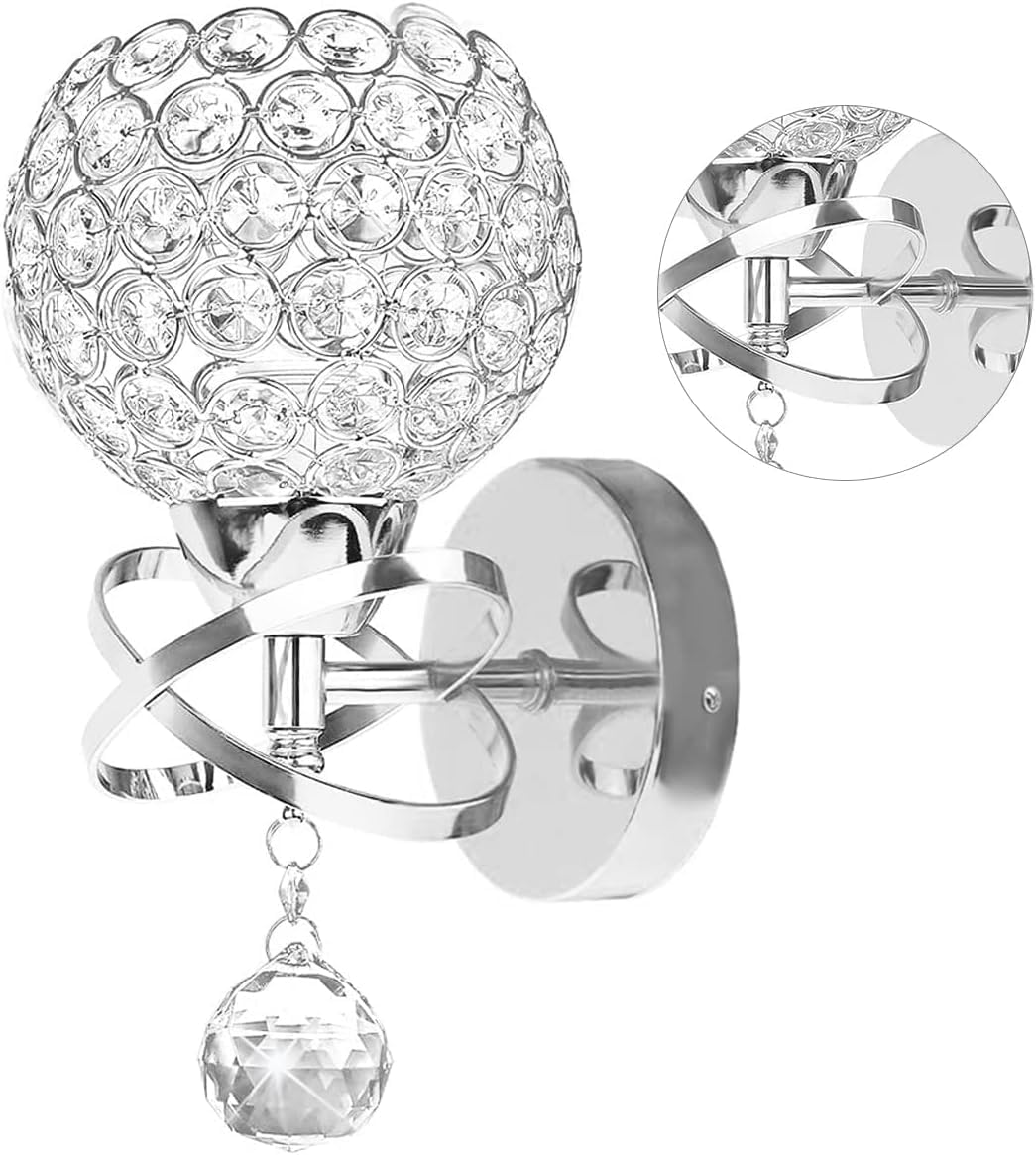 TISLYCO Silver Crystal Sconces - Modern Wall Lighting with Hanging Crystal Ball, Wall Mount Lamp for Bedroom, Living Room, Hallway
