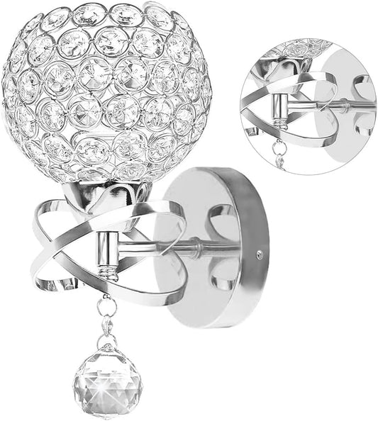 TISLYCO Silver Crystal Sconces - Modern Wall Lighting with Hanging Crystal Ball, Wall Mount Lamp for Bedroom, Living Room, Hallway