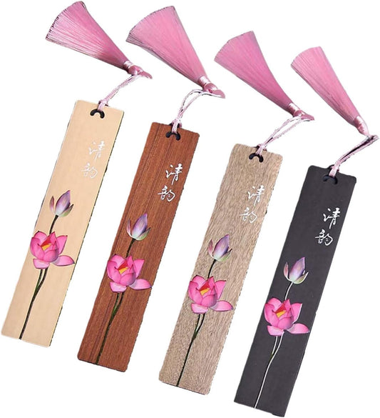 4pcs Wooden Bookmark,Lightweight Vintage Cool Bookmarks Lotus Pattern Design Text Book Marker Book Accessories,Personalized Bookmark Page Markers for Reading Book Lovers Birthday Gift
