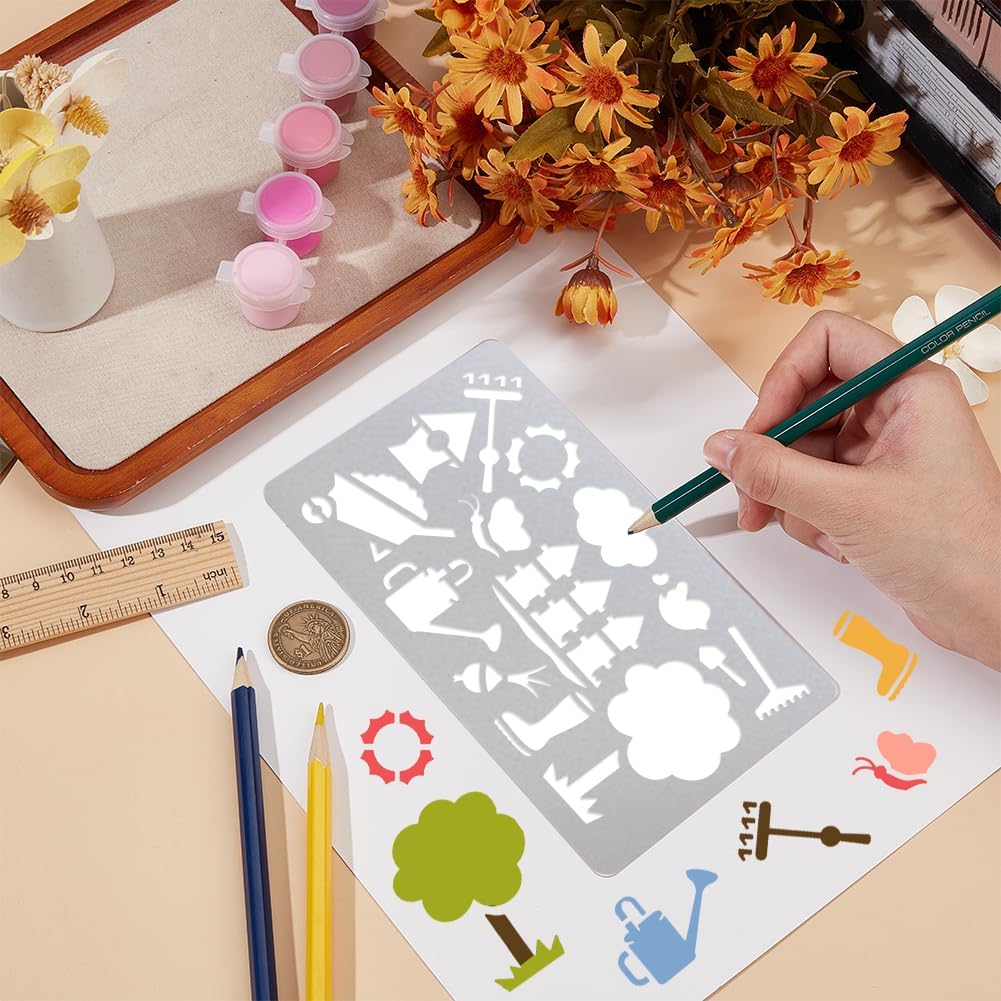 UNICRAFTALE Retro Metal Stencils for Wood Burning Stainless Steel Reusable Template Garden Stencils for Engraving Painting Embossing Journaling Bookmark DIY