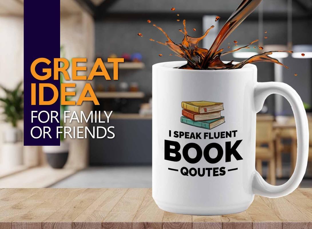 Book Lover Coffee Mug 15oz White - i speak fluent book - Gift For Poets Bookish People Bibliophile Librarian Book Club Reader