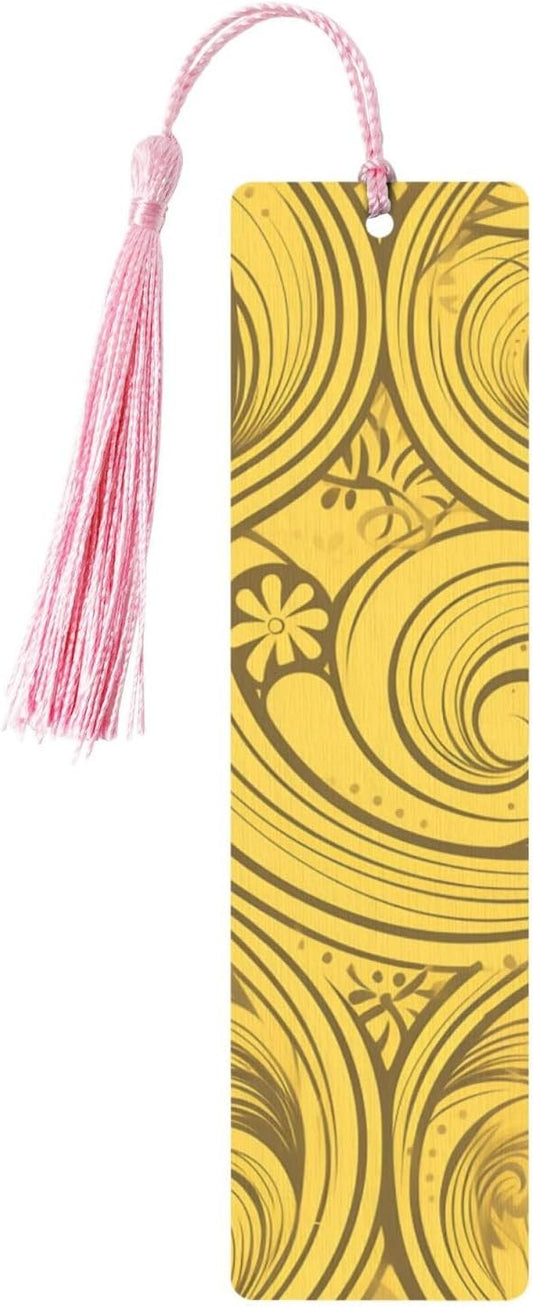 Yellow Line Pattern Bookmarks Gifts for Women Men, Wooden Bookmarks for Book Lovers, Vintage Book Marks Ornaments with Tassel, Unique Personalized Reading Page Markers Pink