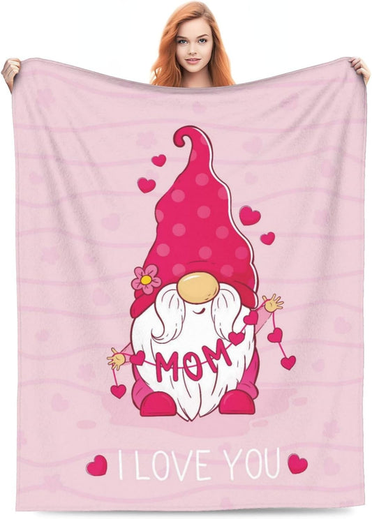 Mom Gnome Blanket Flannel Mother Best Mom Ever Throw Blanket Soft Warm Cozy Travel Blanket for Bed Couch Sofa Living Room Bedroom Gift for Mother's Day Women Men Girls Boys All Season 60"x50"