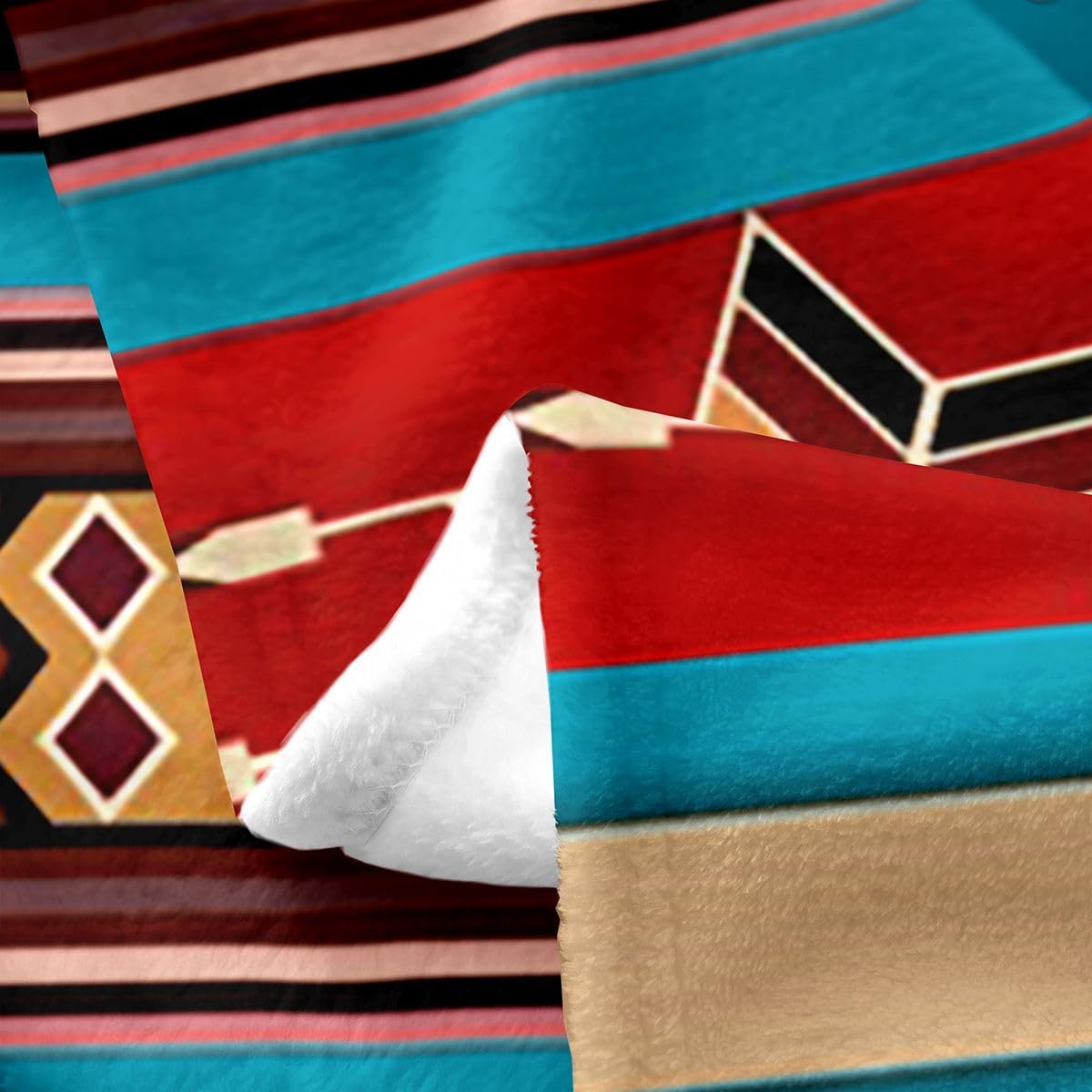 Erosebridal Aztec Throw Blanket, Ethnic Tribal Arrow Flannel Fleece, Southwestern Native Bohemian Sherpa, Western Star Soft Cozy Bed Couch Blanket, Red, Blue, Dark Brown, 50 x 60 inches