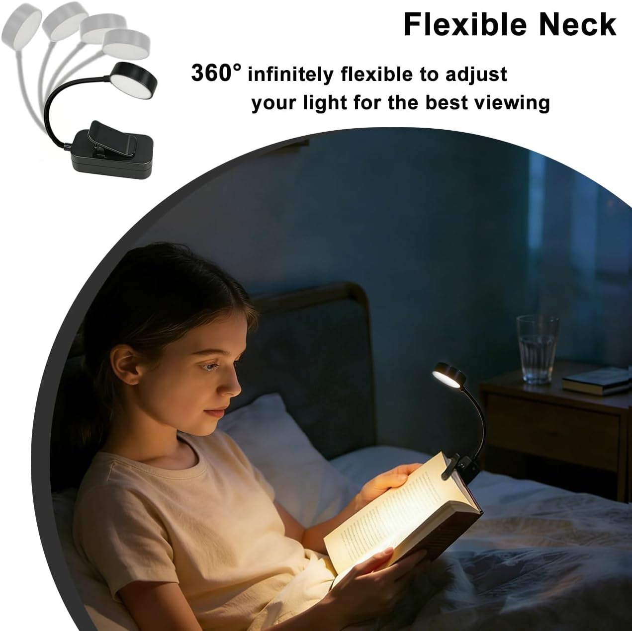 LED Portable Reading Light,3 Color Stepless Dimming Brightness, 1800mAh Rechargeable Book Light for Reading in Bed,Students,Kids, Travel, Nursing, Studying (Black)