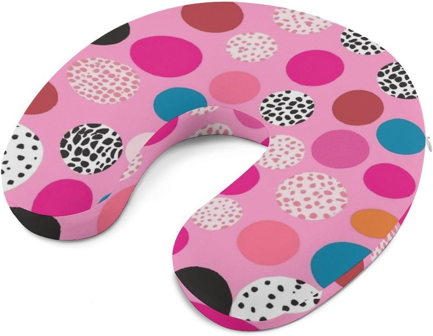 Crazy Pink Polka Dots Neck Pillow Memory Foam U Shaped Pillows Portable Pillows for Shoulder Travel Head Support Pillow with Concealed Zipper for Airplane Car Home Office