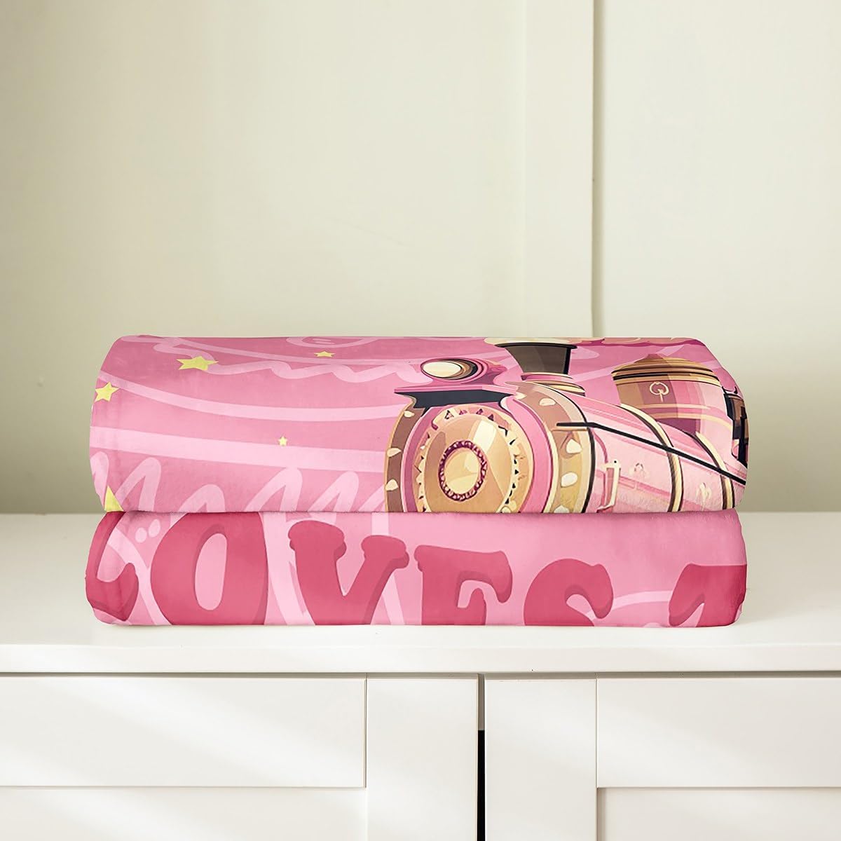 Feelyou Girls Pink Vintage Train Fleece Throw Blanket Baby 30"x40" Retro Steam Engine Flannel Blanket Plush Fuzzy Kids Railway Track Vehicle Locomotive Transport for Bed Couch Chair Living Room
