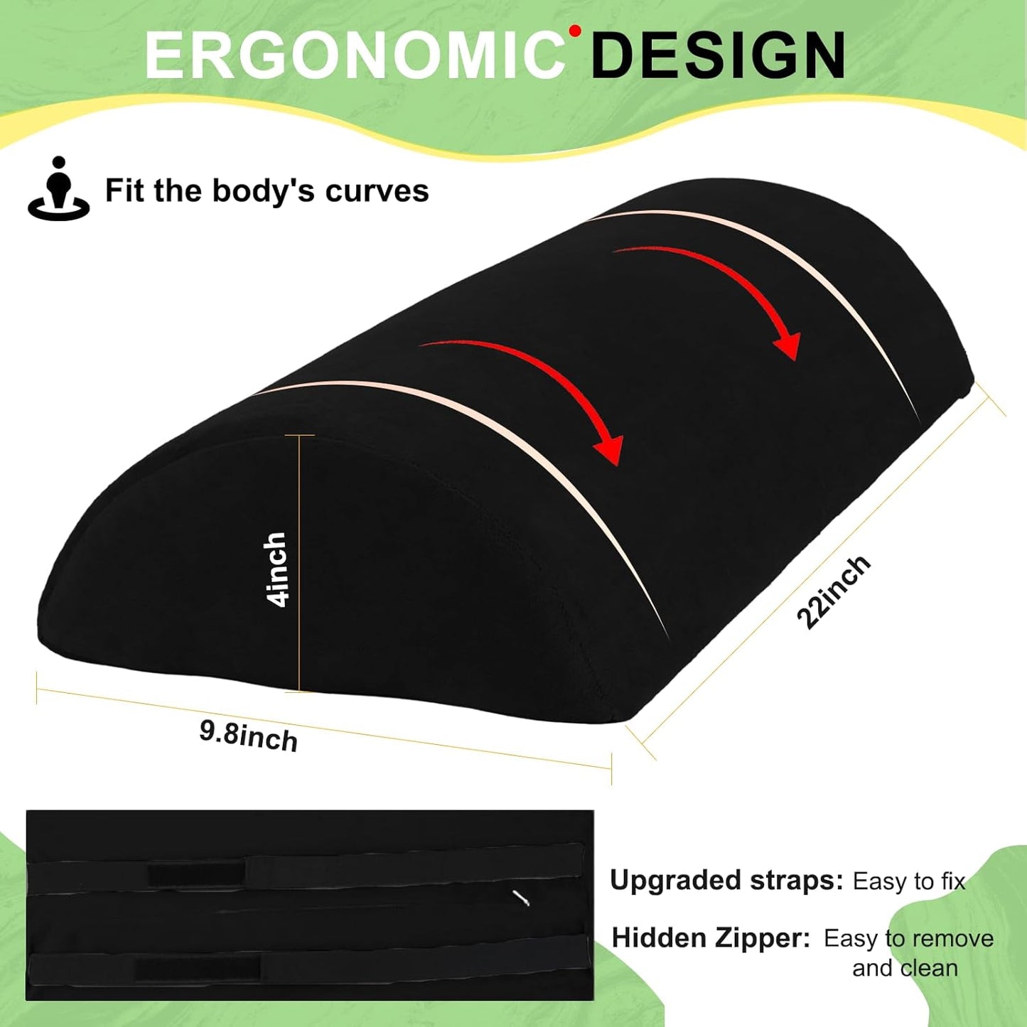 Recliner Foot Pillow High Resilience Foam - Leg Pillow for Sleeping Soft and Supportive Half Moon Bolster Pillow Recliner Pillows for Headrest Back Lumbar Support and reducing heel pressure (Black)