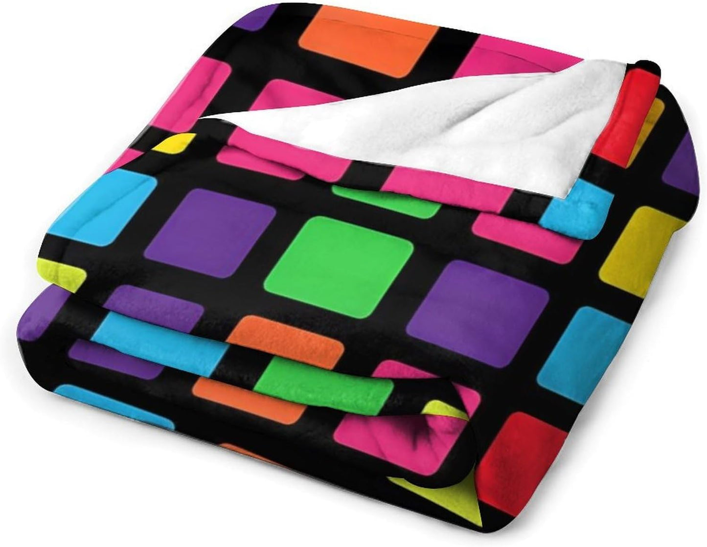 Abstract Colorful Squares Throw Blanket for Couch Bed Plush Cozy Fuzzy Flannel Blanket for All Season 40"x50"