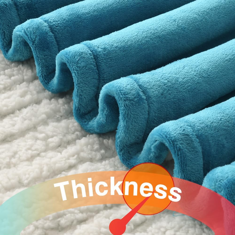 WOOMER Electric Blanket Full Size 77" x 84", Heated Blanket with 0.5-12 Hours Timer & 10 Heating Levels, ETL Certified, Teal Velvet & White Sherpa, Over-Heat Protect, Machine Washable