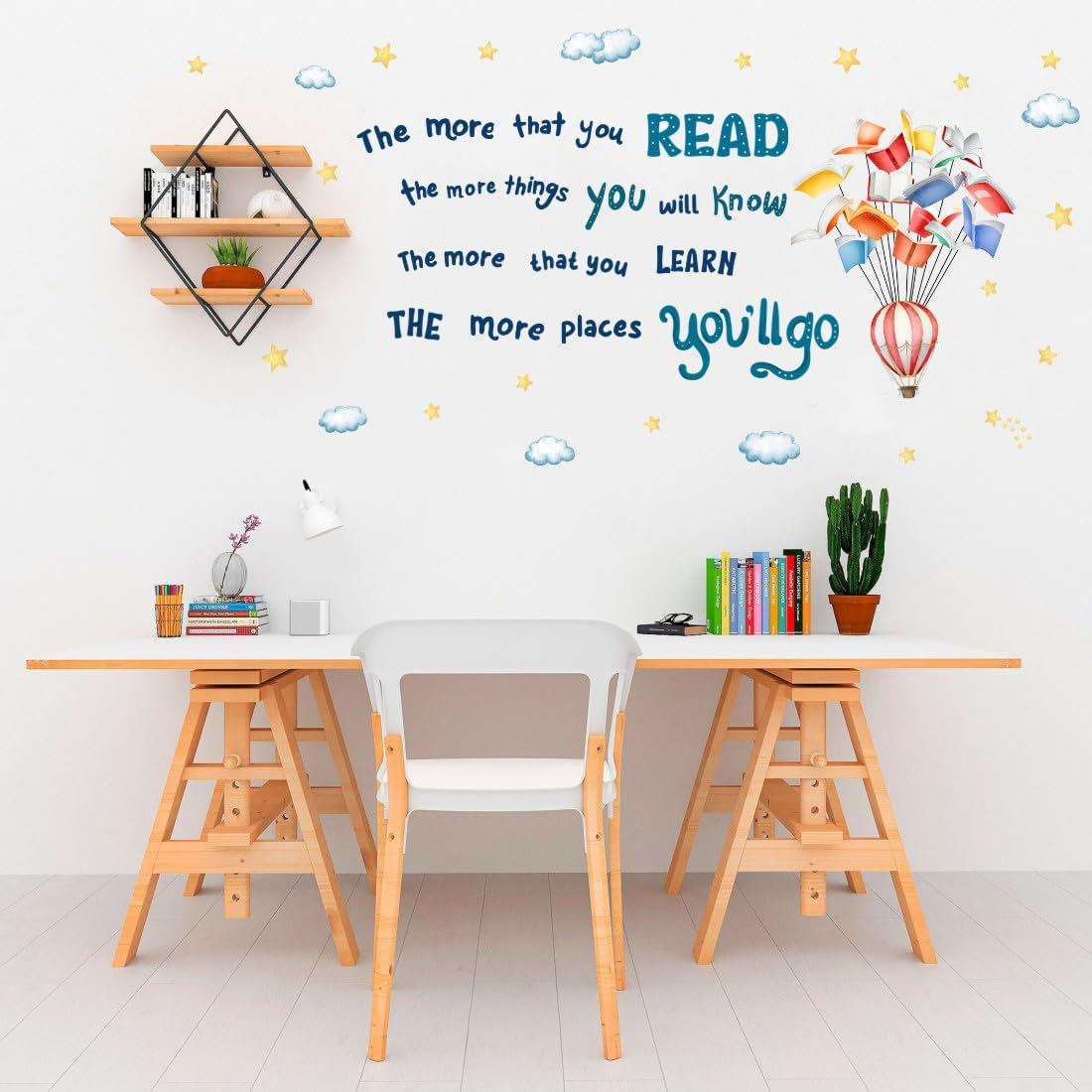Reading Book Wall Decal,The More That You Read The More Things You Will Know Inspirational Quote Vinyl Wall Stickers, Removable Educational Reading Artwork for Classroom Office Library Decor