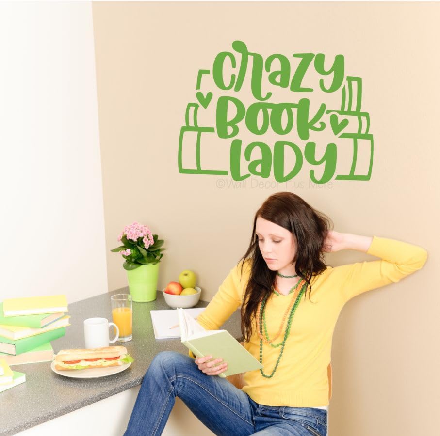 Crazy Book Lady Book Worm Vinyl Wall Art Decal - Modern Inspiring Bedroom Quote Sticker - Reading Room Inspirational Wall Sticker - Removable Quotes for Wall Decor - Vinyl Lettering Decor