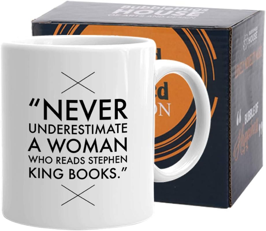 Readers Mug 11 oz White, Never Underestimate A Women Who Reads Stephen King Book Gift Idea for Horror Reader Book Lovers Bookworm