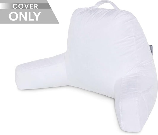 Husband Pillow Reading Pillow Cover Only - Reading Chair Cover with Generous Back & Side Pockets - Standard White - Soft Washable Plush Micro Fiber Case - Perfect for Lounging or Sleeping