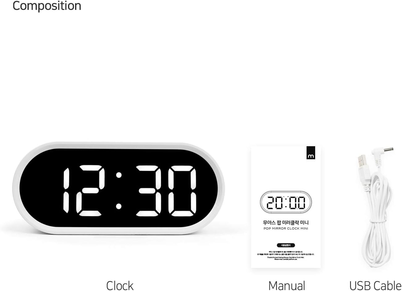 mooas Pop Mirror Digital Alarm Clock, LED Desk Clock with Nightlight, Snooze, Indoor Temperature, Battery Operated Small Size Clock for Kids Girls Bedroom Livingroom Office (White)