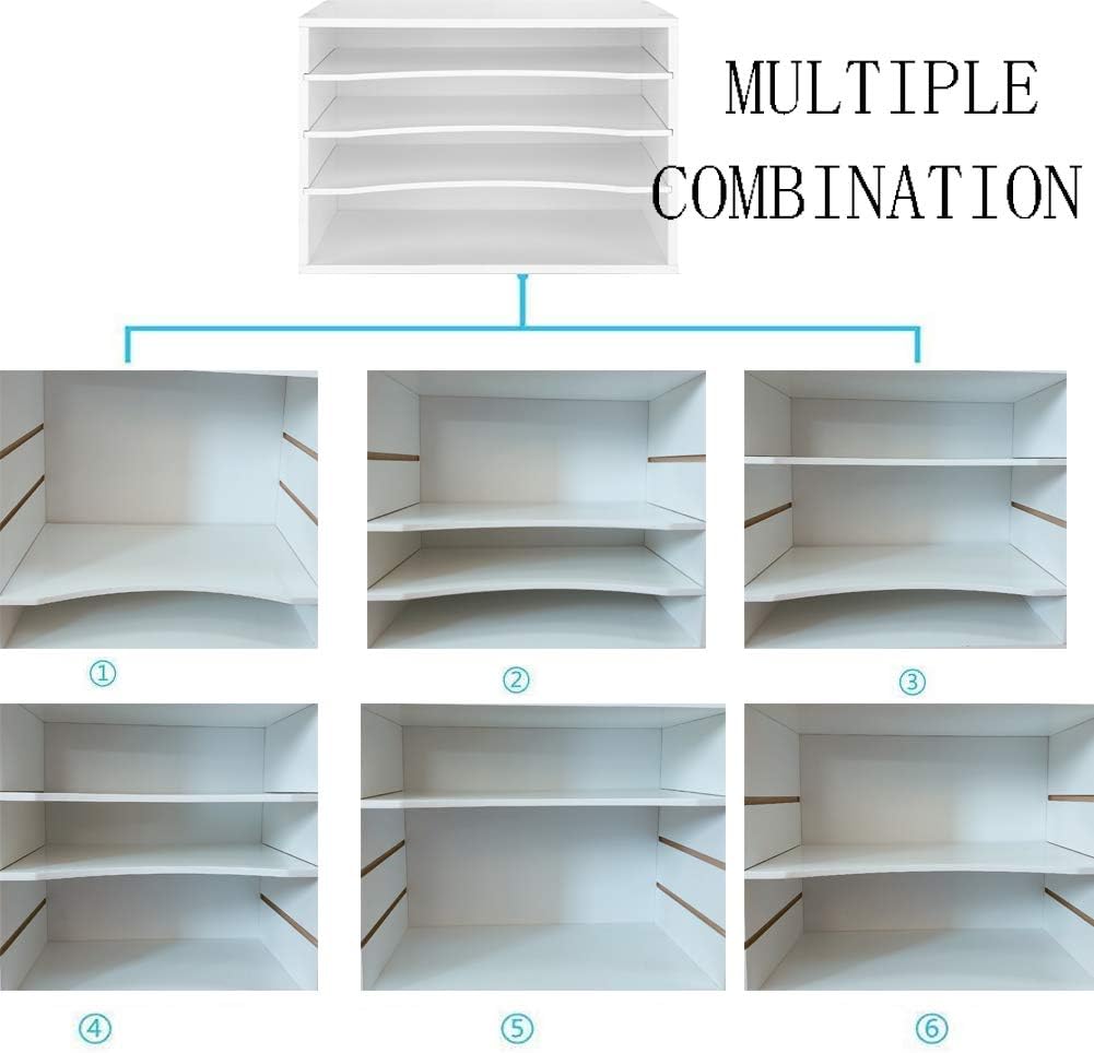 EMERIT 4-Tier Adjustable Paper Organizer, Large Capacity Desktop Organzier for Textbooks/Magazines/Office Files, Wooden Dividers, 7 lbs per Shelf, White