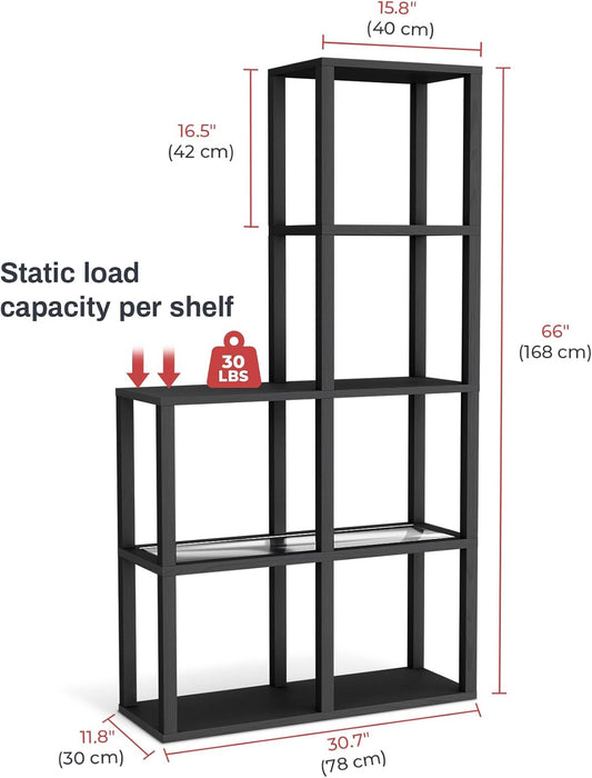 Display Shelf with LED Light Standing Floor Lamp with Glass Storage Shelves for Collectibles, 5 Tier Tall Corner Shelf Open Curio Cabinet for Living Room, Bedroom, Office, Home Decor