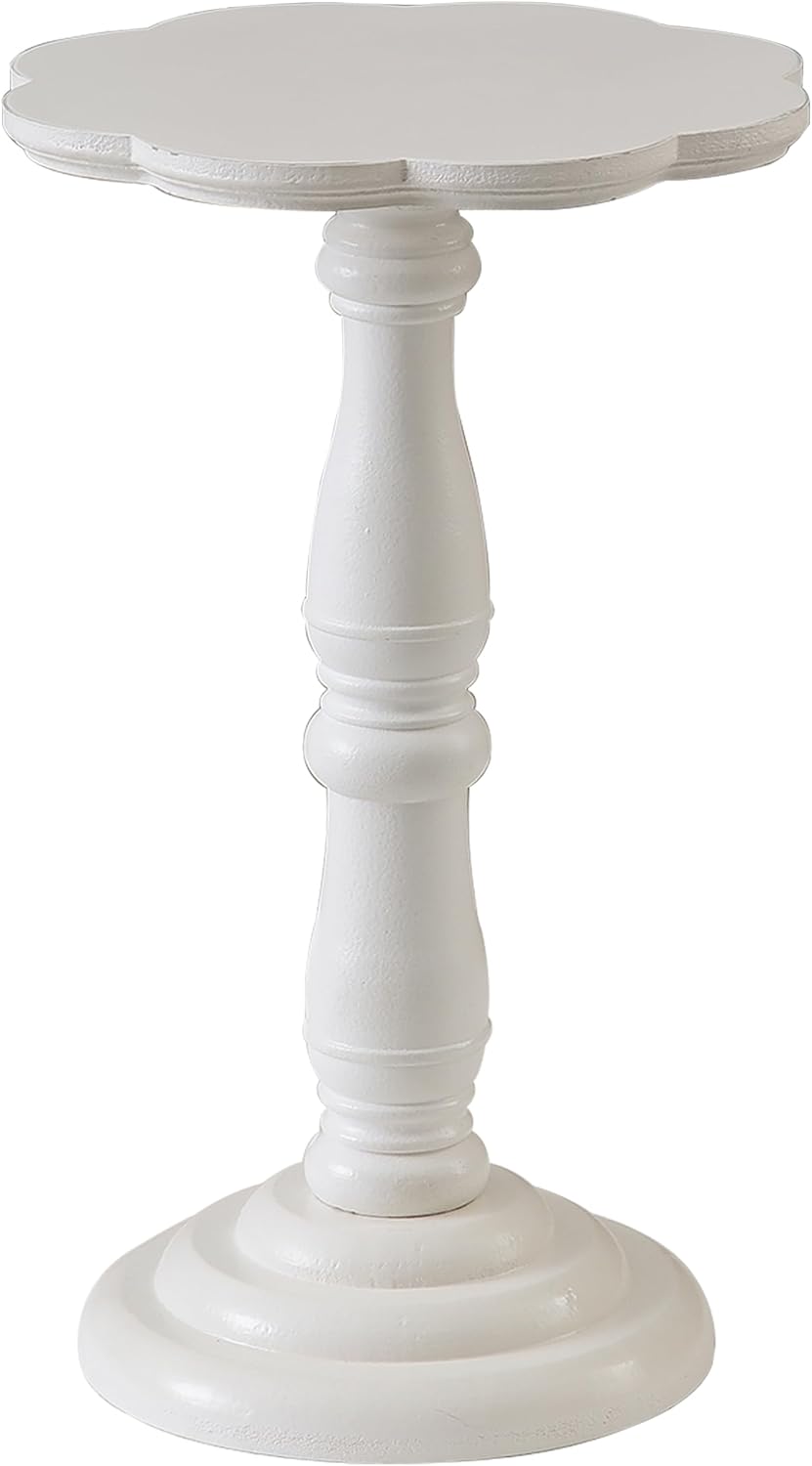 SOFE White Round Small Pedestal Side Table 19" Tall, Wooden Drink Tables for Small Spaces with Floral Shape Tabletop, Modern Accent Side Table, Living Room End Tables for Martini and Cocktail