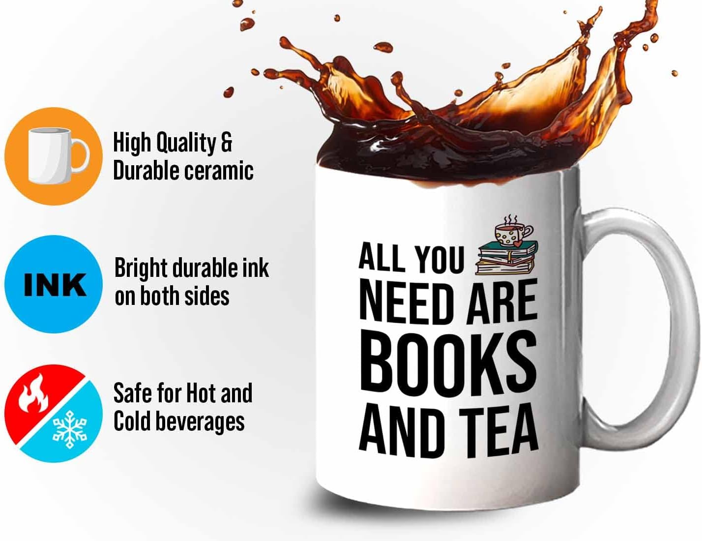 Bubble Hugs Writer Coffee Mug 11oz White - All you need are books and tea - Reading Book Lover for Bookworm Bibliophile Librarians Author Readers Bookish