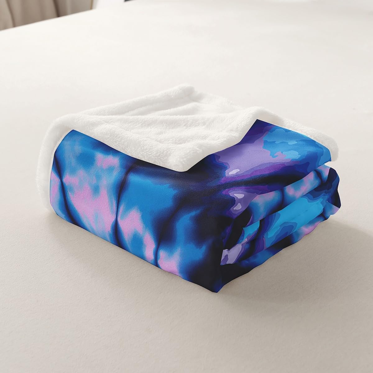 Tie Dye Fleece Blanket, Spiral Tie Dye Bed Blanket, Lightweight Super Soft and All Season Warm Fuzzy Plush Cozy Luxury Plush Blanket Microfiber, Gypsy Hippie Boho (Purple Blue) Queen 90"x90"