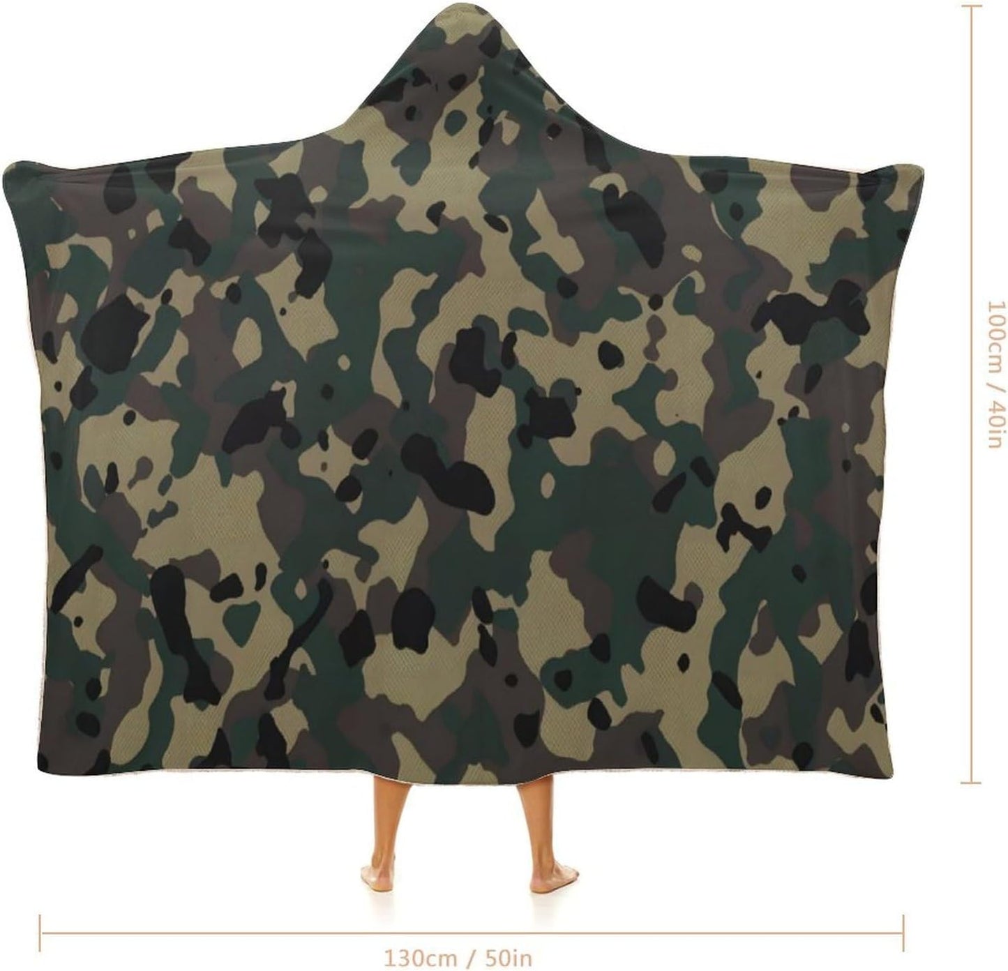 Camo Hooded Blanket, Camouflage Wearable Blanket for Camping Traveling Couch Bed, Forest Hunting Camo Throw Blanket