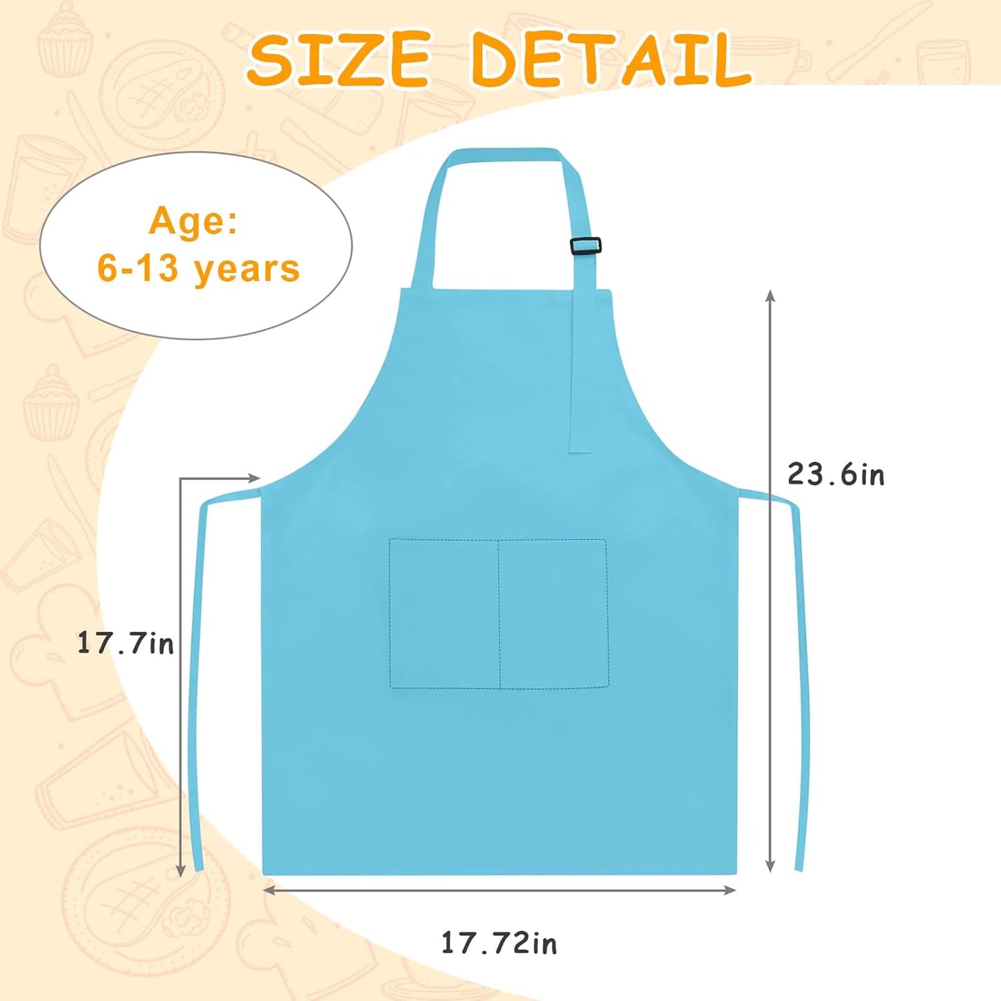 Kids Apron, 8 Pack Kids Aprons for Girls Boys, Children Art Painting Aprons Kitchen Classroom Cooking Baking for Age 6-13 Years