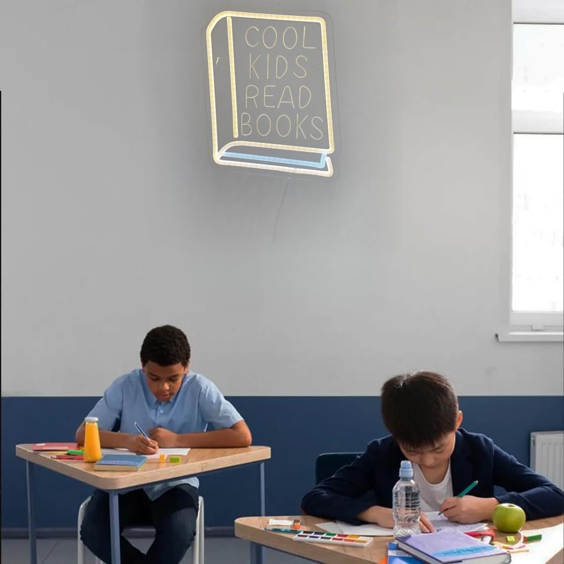 Cool Kids Read Books Neon Sign for Wall Decor LED Sign for Classroom Bookstore Reading Corner Library Dimmable Neon Lights 11.8 * 10.6 Inches