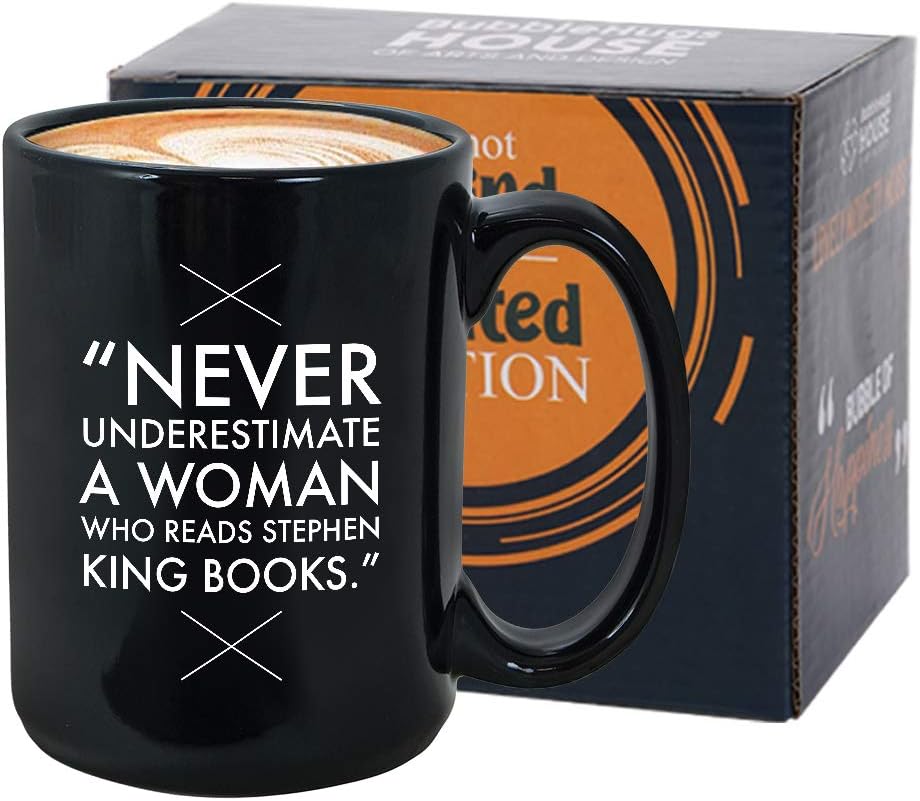 Readers Mug 15 oz Black, Never Underestimate A Woman Who Reads Bookworm Quote